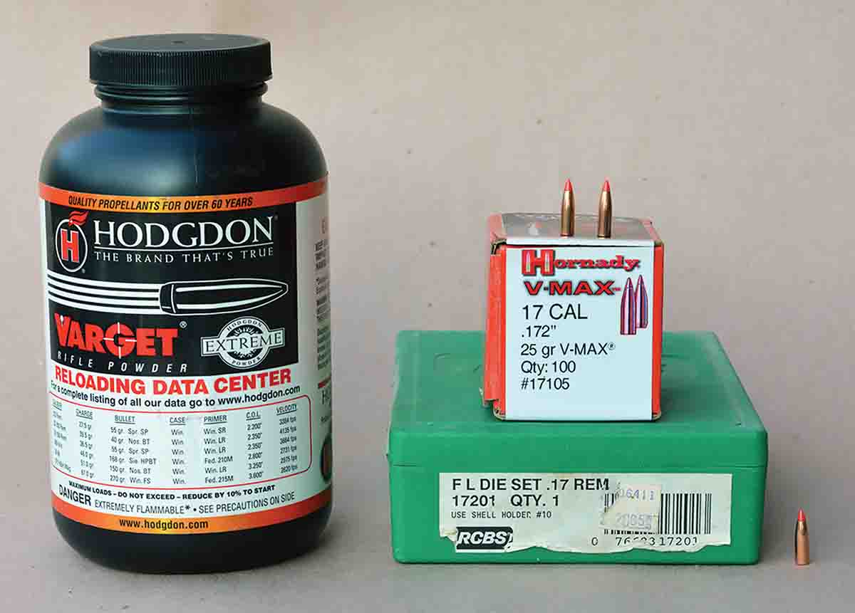 Hodgdon Varget is an excellent powder for handloading the .17 Remington and trying to improve accuracy.